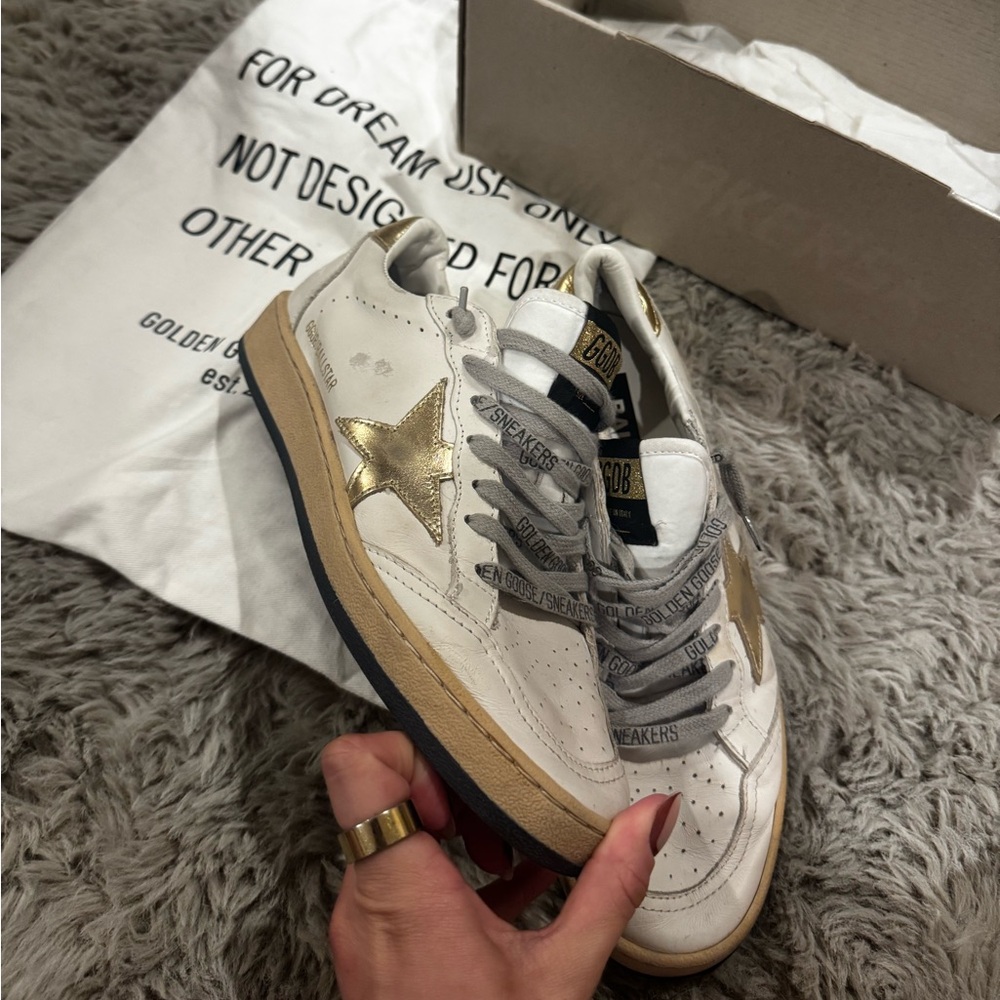 Golden Goose White Sneakers with Gold Details